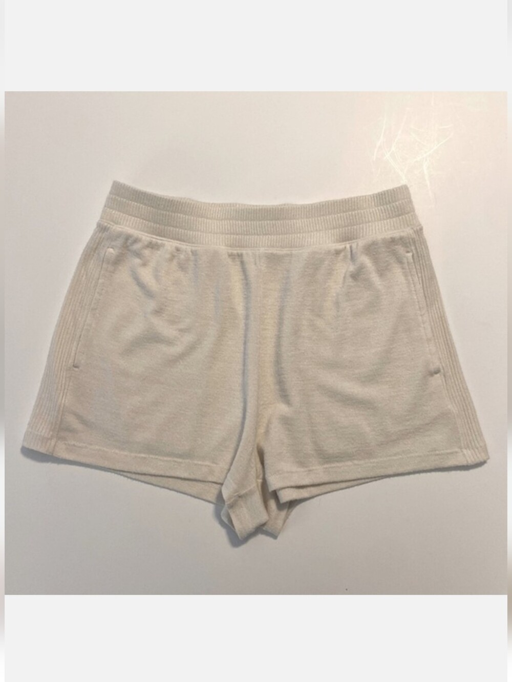 Rag And Bone Relaxed Terry Cloth Paneled Shorts In Beige Ecru Size S